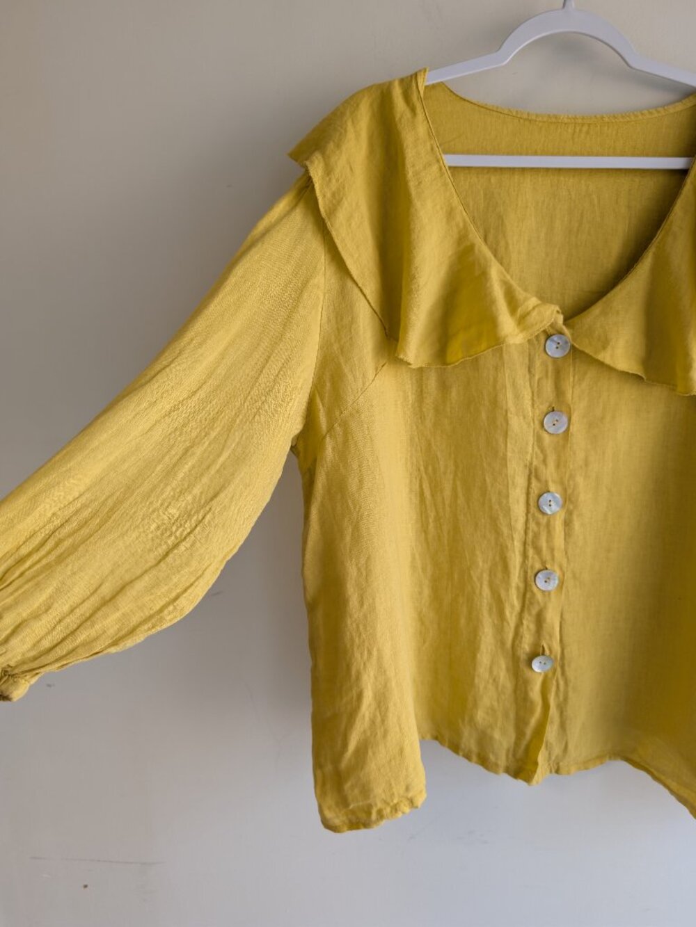 5] Linen Ruffle Collar Button Up Blouse - Picture 3 of 7